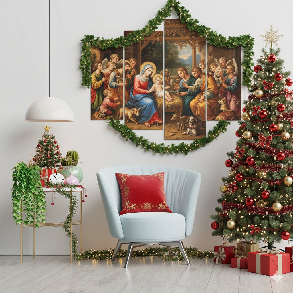 Cuadro navideño 5 piezas: elegancia definitiva para tu hogar